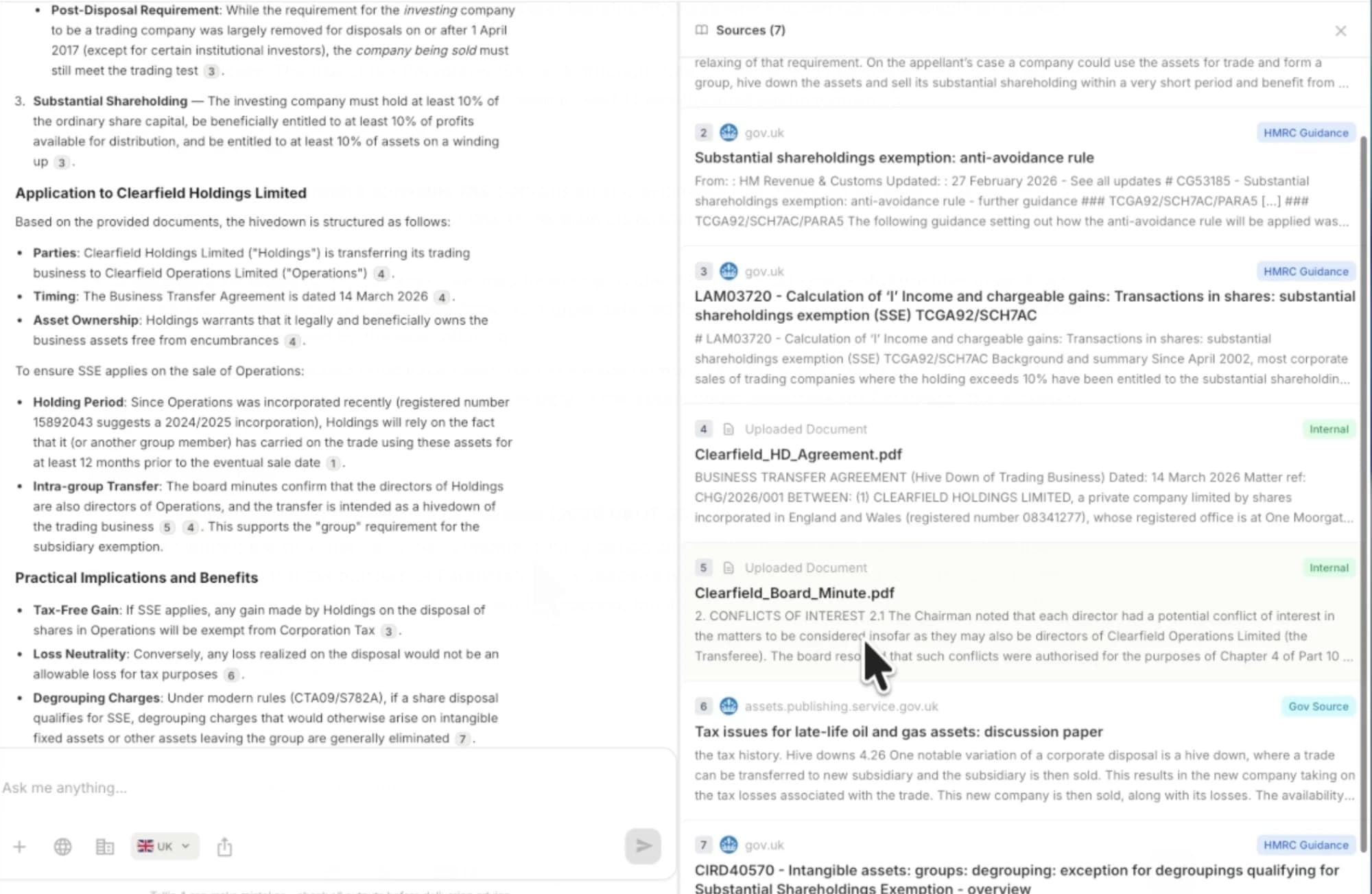 Revax Research - a cited answer with its sources panel